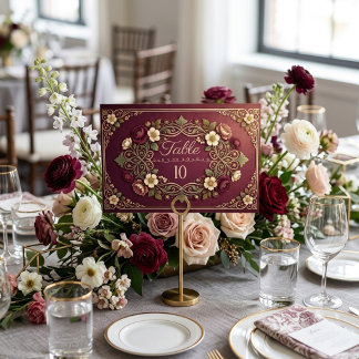 Tarjeta De Mesa Arte vintage Nouveau Burgundy Boda Suaves Florales