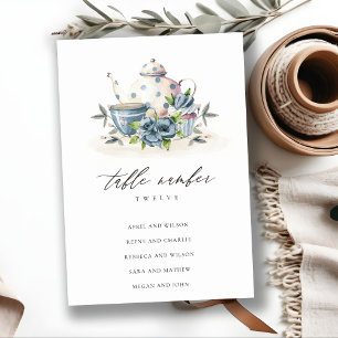Tarjeta De Mesa Asiento de Boda de la Copa Cute Aqua Blue Floral T