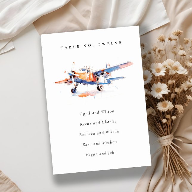 Tarjeta De Mesa Asiento del Boda del avión azul Rubor Naranja (Subido por el creador)