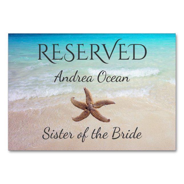 Tarjeta De Mesa Asientos Bodas reservados para peces estrella oceá (Anverso)