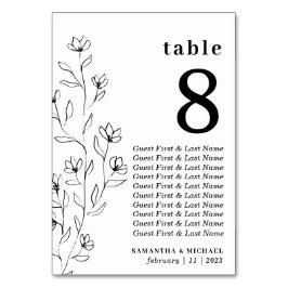 Tarjeta De Mesa Asientos claros con boceto floral botánico