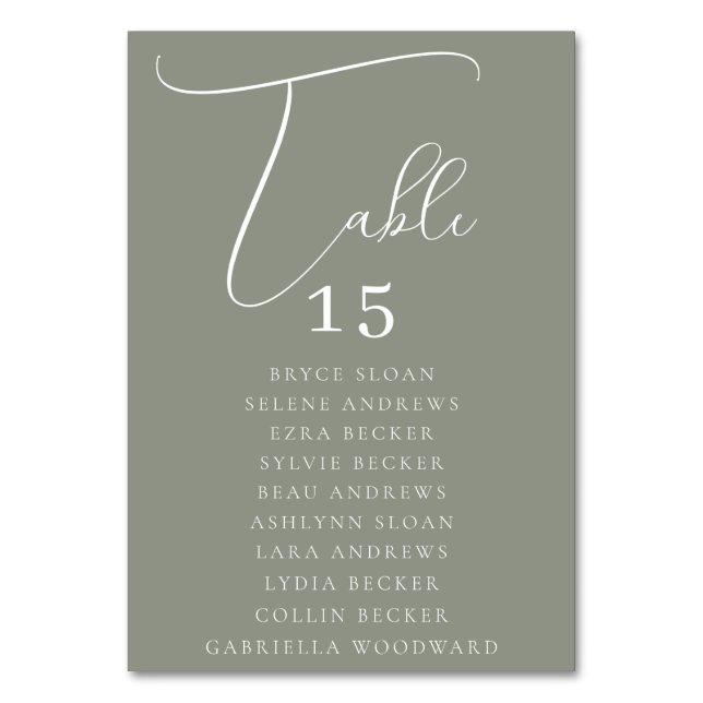 Tarjeta De Mesa Asientos con letra elegante (Anverso)