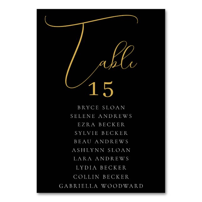 Tarjeta De Mesa Asientos con Letra Elegante (Anverso)