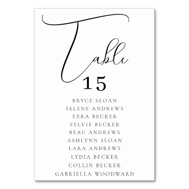 Tarjeta De Mesa Asientos con letra elegante (Anverso)
