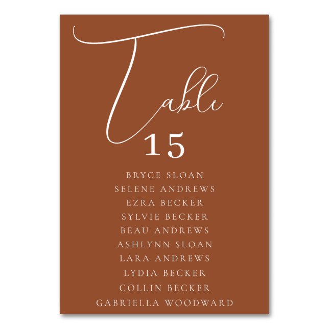 Tarjeta De Mesa Asientos con Letra Elegante (Anverso)