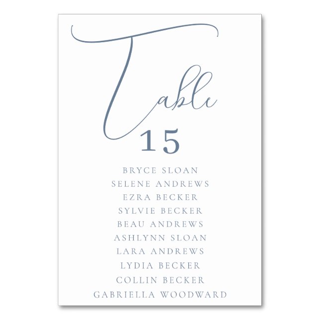 Tarjeta De Mesa Asientos con letra elegante (Anverso)