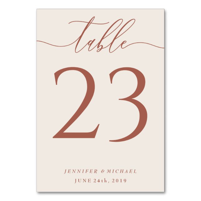 Tarjeta De Mesa Asientos de boda terracota beige script (Anverso)
