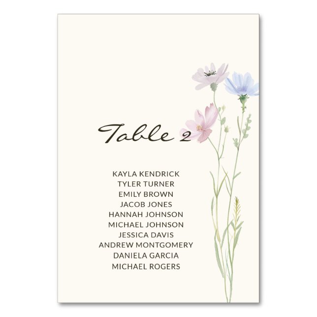 Tarjeta De Mesa Asientos de Flor Silvestre Bohemio de moda (Anverso)