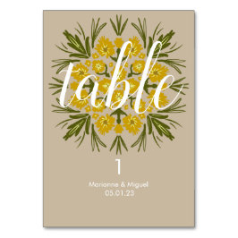 Tarjeta De Mesa Asientos de medallón amarillo boda floral