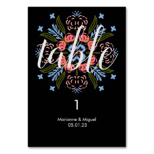 Tarjeta De Mesa Asientos de Medallón Floral Negro para Bodas