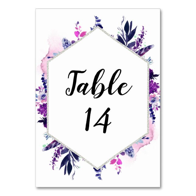 Tarjeta De Mesa Asientos Floral Purple & Silver Wedding (Anverso)