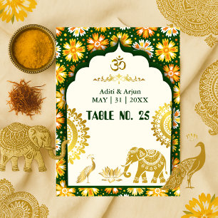 Tarjeta De Mesa asientos tradicionales para bodas hindúes con marf