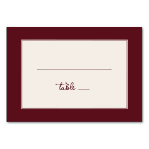 Tarjeta De Mesa Asignación de mesa minimalista de color granate el