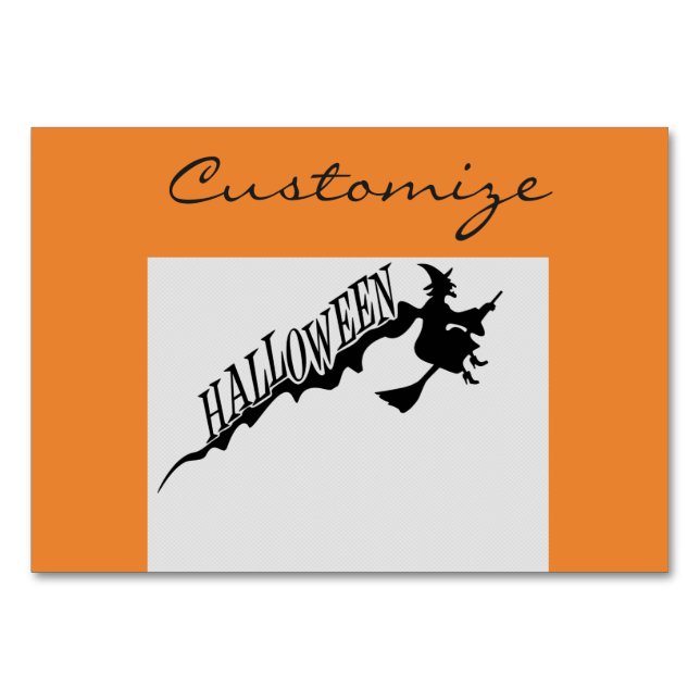 Tarjeta De Mesa Asustada Witch Riding Broom Halloween Thunder_Cove (Anverso)