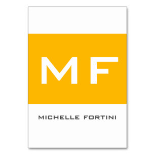 Tarjeta De Mesa Atractivo Monograma Amarillo Blanco Su Nombre