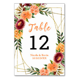 Tarjeta De Mesa Autumn Burgundy Orange Floral Wedding