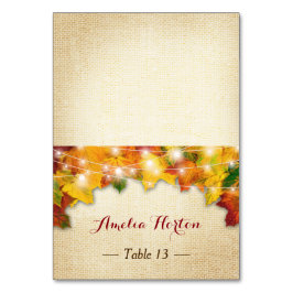 Tarjeta De Mesa Autumn Leaves Burlap Boda Place Card