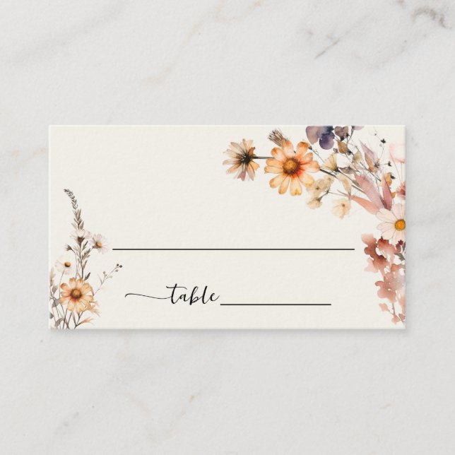 Tarjeta De Mesa Autumn Wildflowers Boho Boda Guest Name (Anverso)