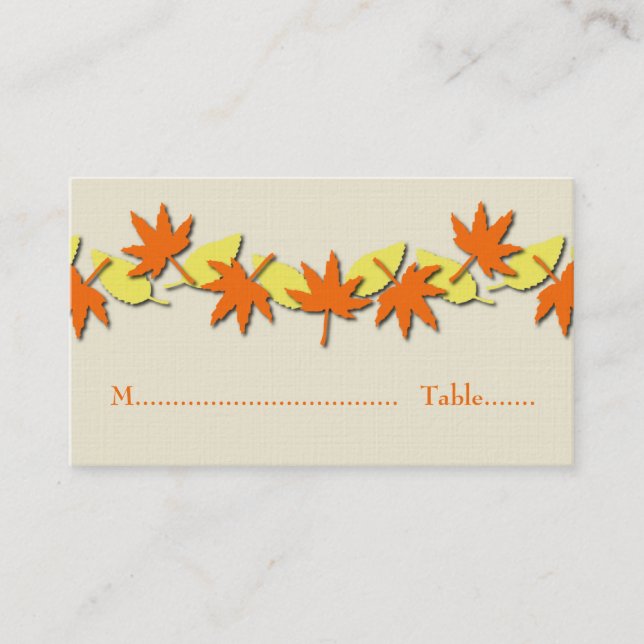 Tarjeta De Mesa Autumt Leaves Border Place Card, Naranja/Amarillo (Anverso)