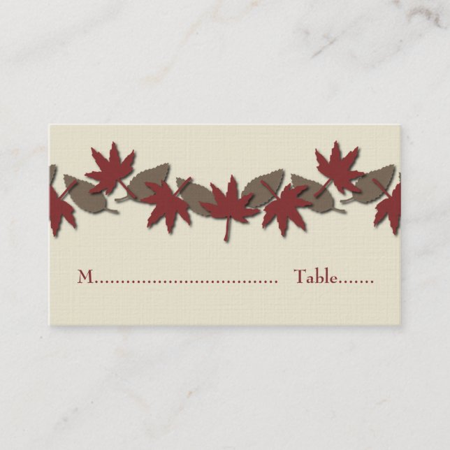 Tarjeta De Mesa Autumt Leaves Border Place Card, Red/Brown (Anverso)