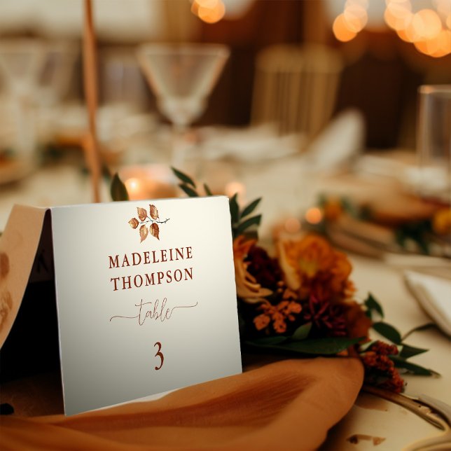 Tarjeta De Mesa Autumt Sale de Terracotta Moda Boda Place Card (autumn fall wedding guest name table number card leaves foliage botanical terracotta elegant chic )