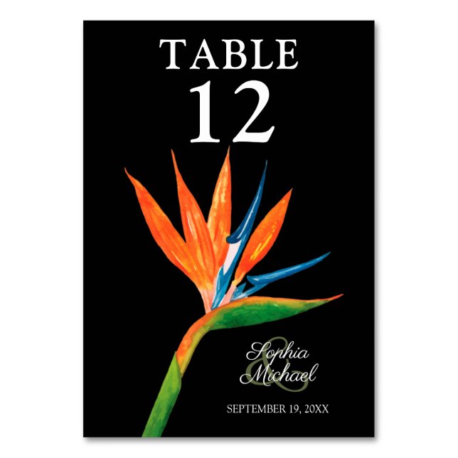 Tarjeta De Mesa Ave tropical del Boda botánico del paraíso (Anverso)