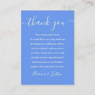 Tarjeta De Mesa Azul Aciano Moderno Agradecimiento de Boda en Letr
