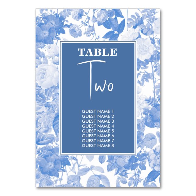 Tarjeta De Mesa Azul acuarela Botánica Floral Boda Mesa Nu (Anverso)