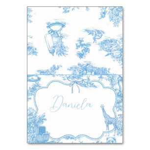 Tarjeta De Mesa Azul Blanco Toile de Jouy Mesa Número Francés