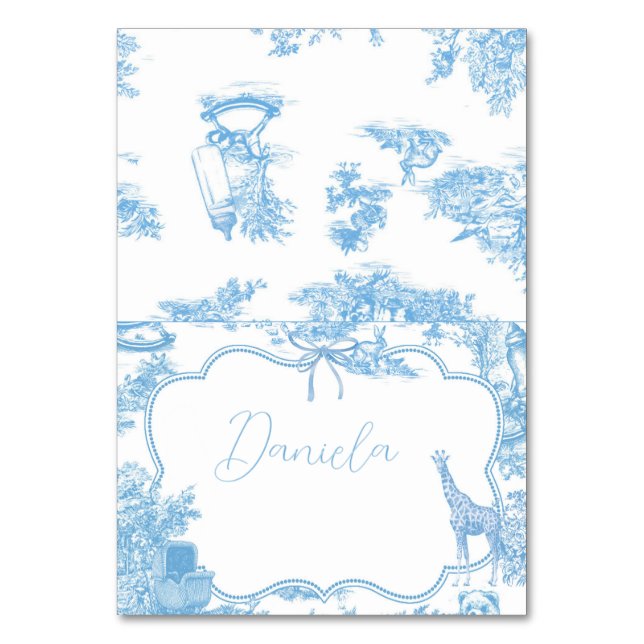 Tarjeta De Mesa Azul Blanco Toile de Jouy Mesa Número Francés (Anverso)