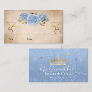 Tarjeta De Mesa Azul Claro Bebé y Rosa Dorada Acuarela Acompañante