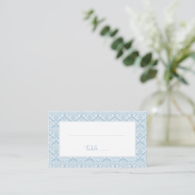 Tarjeta De Mesa Azul Damasco Luz Serena (Anverso de pie)