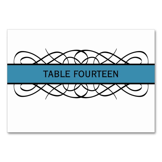 Tarjeta de mesa azul de deco floreciente (Anverso)