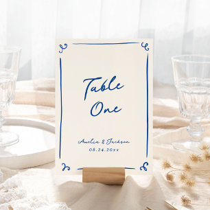 Tarjeta de mesa azul de la Marina dibujada a mano 