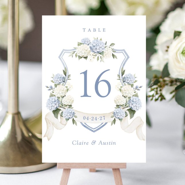 Tarjeta De Mesa Azul Floral Azul Blanco Hidrangea Escudo Número de (Subido por el creador)