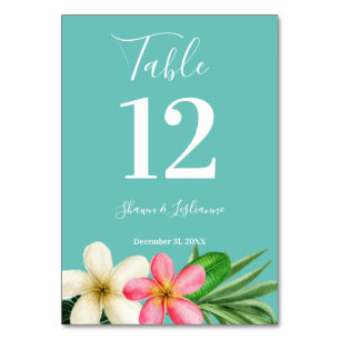 Tarjeta De Mesa Azul floral tropical hawaiano