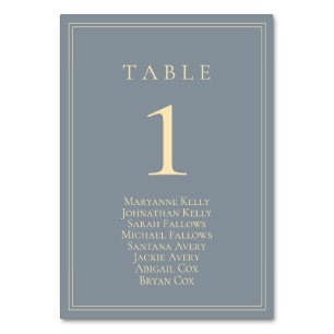 Tarjeta De Mesa Azul-gris oscuro con placa de asiento dorado