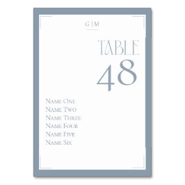 Tarjeta De Mesa Azul Gris Polvoriento Monograma Nombres de Invitad