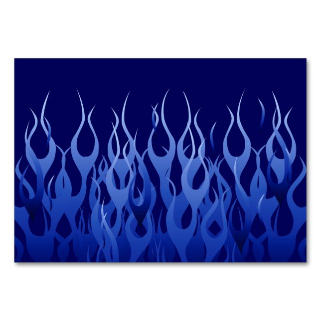 Tarjeta De Mesa Azul Guay sobre Carreras azul Llamas decorativas (Anverso)