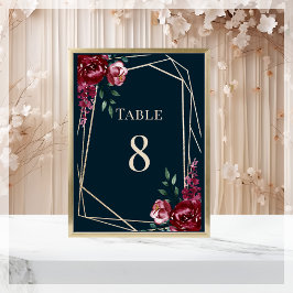 Tarjeta De Mesa Azul Marino | Boda floral de Borgoña