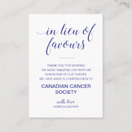 Tarjeta De Mesa Azul marino En Lugar De Favor Donar Boda