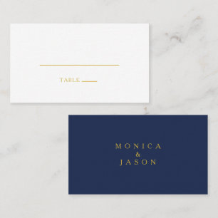 Tarjeta De Mesa Azul marino Minimalista clásico Boda de oro