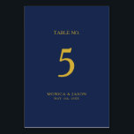 Tarjeta De Mesa Azul marino Minimalista clásico | Número de tabla<br><div class="desc">Este azul marino minimalista clásico | El número de la mesa dorada es ideal para una boda sencilla, romántica y elegante. La paleta de color azul marino oscuro y la tipografía vintage mínima le dan un toque formal de moda. El diseño es flexible, perfecto para una simple noche contemporánea, primavera,...</div>