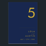 Tarjeta De Mesa Azul marino Minimalista moderno | Número de tabla<br><div class="desc">Este azul marino minimalista moderno | El número de la mesa dorada es perfecto para su boda de boho elegante. Su diseño abstracto, sencillo y único, acompañado de un guión minimalista contemporáneo y una paleta de colores azul marino oscuro, le confiere a este producto un toque elegante y formal de...</div>