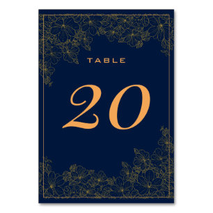 Tarjeta De Mesa Azul Marino Patrón Dorado Sutil Elegante