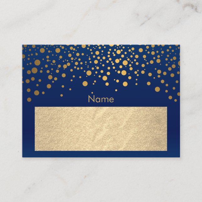 Tarjeta De Mesa Azul marino y Relieve metalizado dorado con puntos (Anverso)