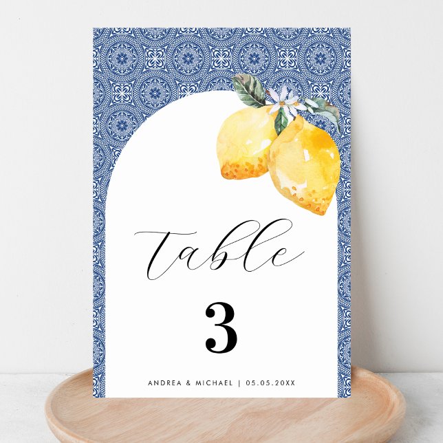 Tarjeta De Mesa Azul Mediterráneo Tile español Boda italiano (Subido por el creador)