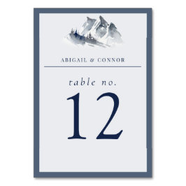 Tarjeta De Mesa Azul Montaña Brumosa Gris Blanco Elegante