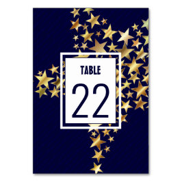 Tarjeta De Mesa Azul oscuro elegante | ESTRELLAS DE ORO | Festivid