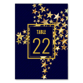 Tarjeta De Mesa Azul oscuro elegante | ESTRELLAS DE ORO | Festivid